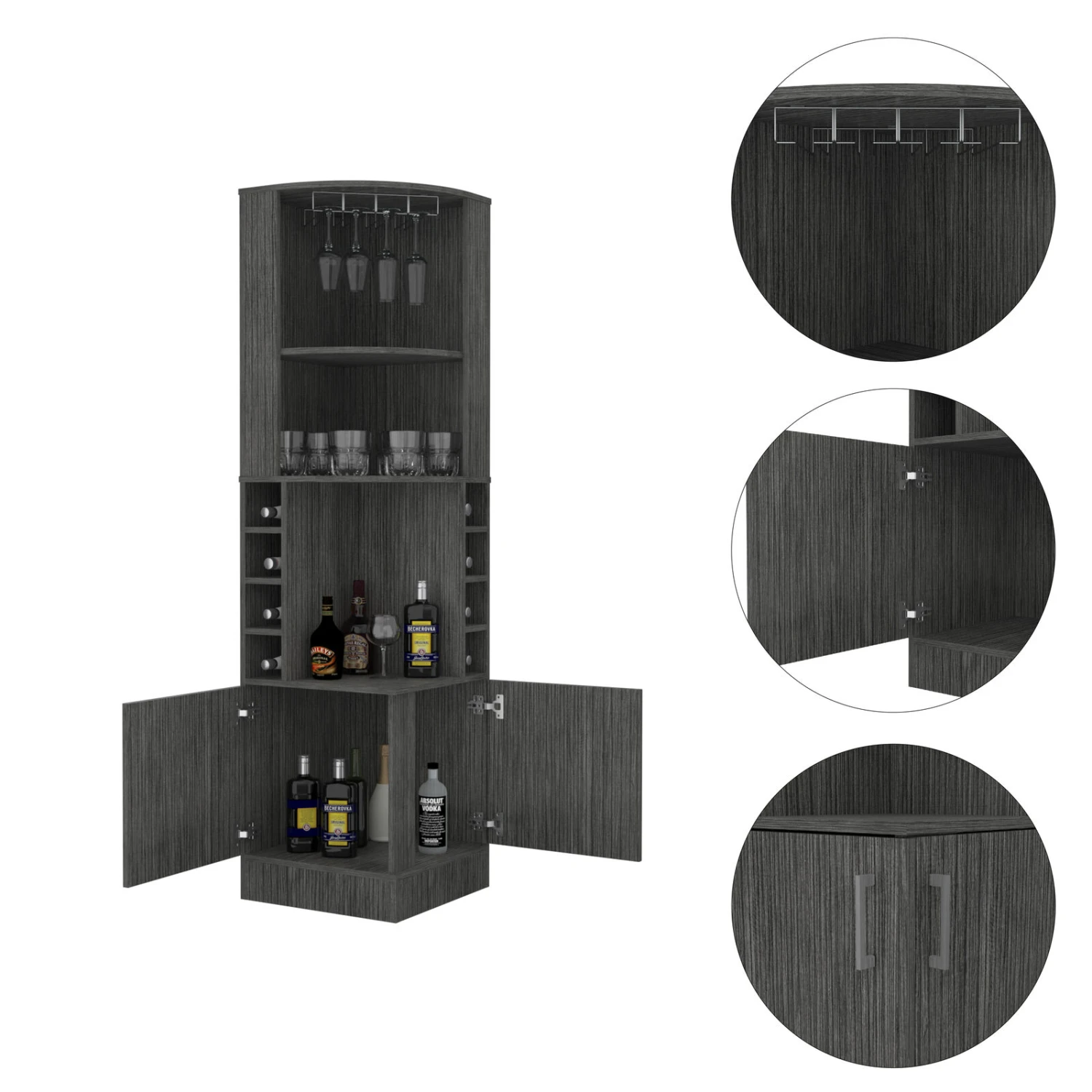 DEPOT E-SHOP Egina Corner Bar Cabinet, Two External Shelves, Smokey Oak 9 DEPOT E-SHOP Egina Corner Bar Cabinet, Two External Shelves, Smokey Oak - Image 7