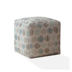 Homezia 17" Blue And Grey Flax Polka Dots Pouf Ottoman