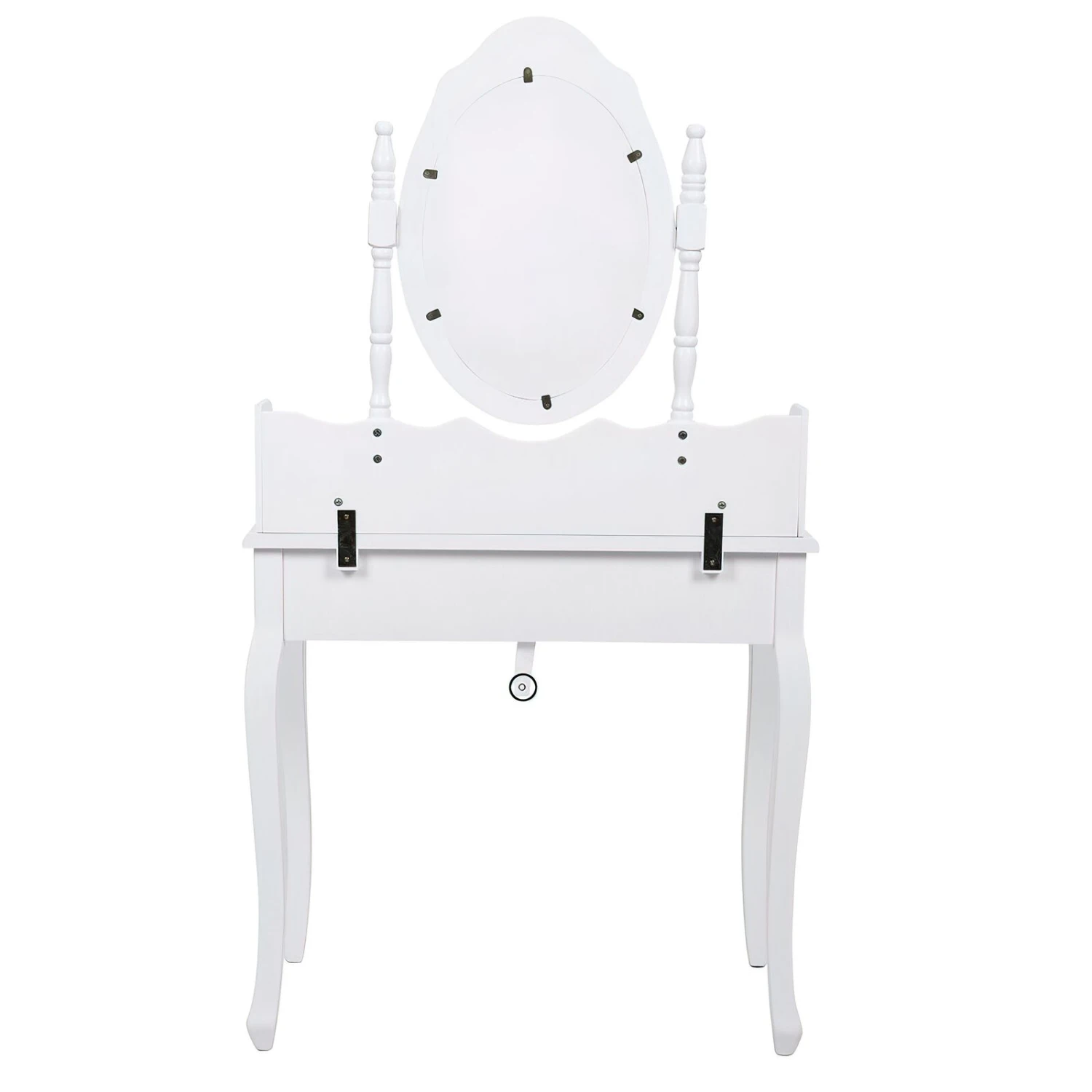 Ren 30 Inch 3 Piece Vanity Desk Set With Rotating Mirror And Matching Stool, 4 Drawers, Pure White Solid Wood-Benzara 9 Ren 30 Inch 3 Piece Vanity Desk Set With Rotating Mirror And Matching Stool, 4 Drawers, Pure White Solid Wood-Benzara - Image 7