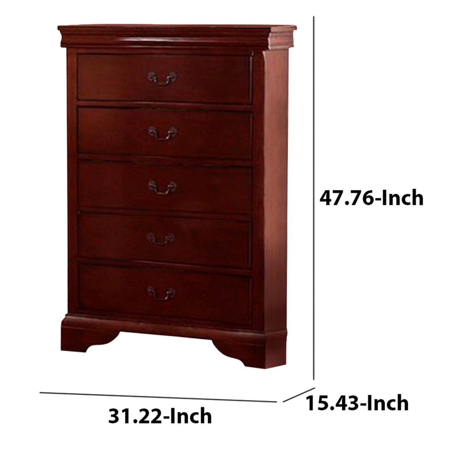 Traditional Style Wooden Chest With Five Drawers, Cherry Brown-Benzara 7 Traditional Style Wooden Chest With Five Drawers, Cherry Brown-Benzara - Image 5