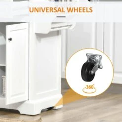 Rolling Kitchen Island On Wheels, Portable Kitchen Island With Stainless Steel Countertop And Spice Rack For Kitchen, Dining Room, White -Home Furniture Shop 3daa112c5a064a0ab1e1f35885d3e21a