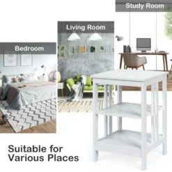 3-Tier Nightstand Sofa Side Table With Baffles And Round Corners-White -Home Furniture Shop 3e5eb6e39daa41d6bb00c2fa511dff7d