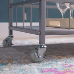 White & Silver Metal Bottle Rack Kitchen Cart With 3 Shelves And Locking Sturdy Rubber Wheels -Home Furniture Shop 4021694c08d24e9ba35631f202fb8e23