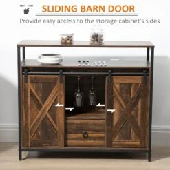 Industrial Sideboard, Buffet Cabinet With Sliding Barn Doors, Storage Cabinets, Stemware Racks, Drawer For Kitchen, Home Bar, Rustic Brown -Home Furniture Shop 41273a911a76400796b85d6d82cdd493