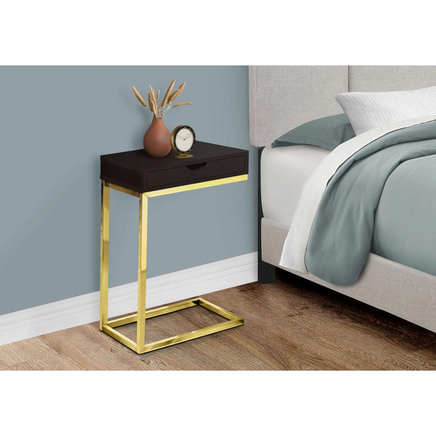 Monarch Specialties I 3236 Accent Table, C-shaped, End, Side, Snack, Storage Drawer, Living Room, Bedroom, Metal, Laminate, Brown, Gold, Contemporary, Modern 6 Monarch Specialties I 3236 Accent Table, C-shaped, End, Side, Snack, Storage Drawer, Living Room, Bedroom, Metal, Laminate, Brown, Gold, Contemporary, Modern - Image 4