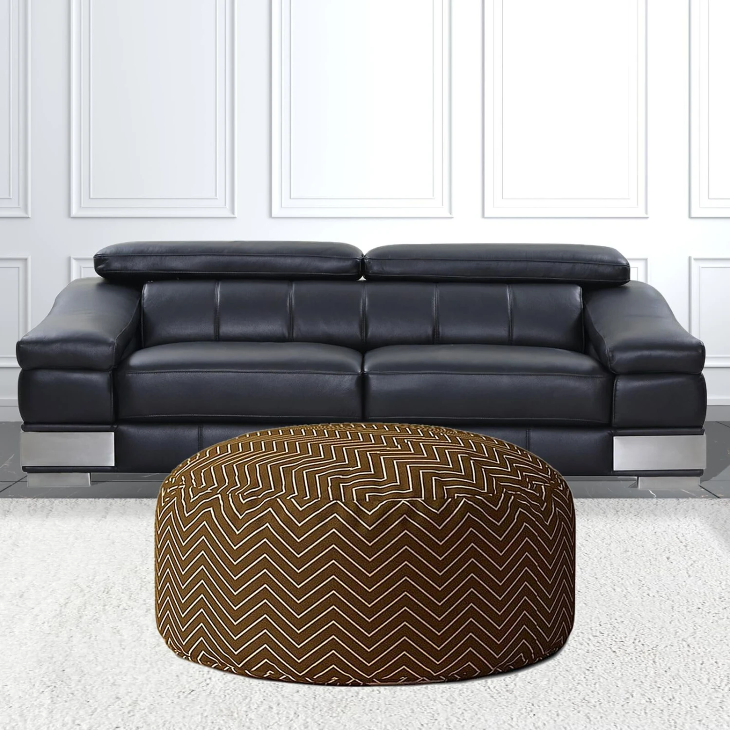 Homezia 24" Cotton Round Chevron Pouf Ottoman 7 Homezia 24" Cotton Round Chevron Pouf Ottoman - Image 5