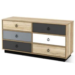 6 Drawers Double Dresser Accent Storage Tower For Bedroom Hallway Entryway