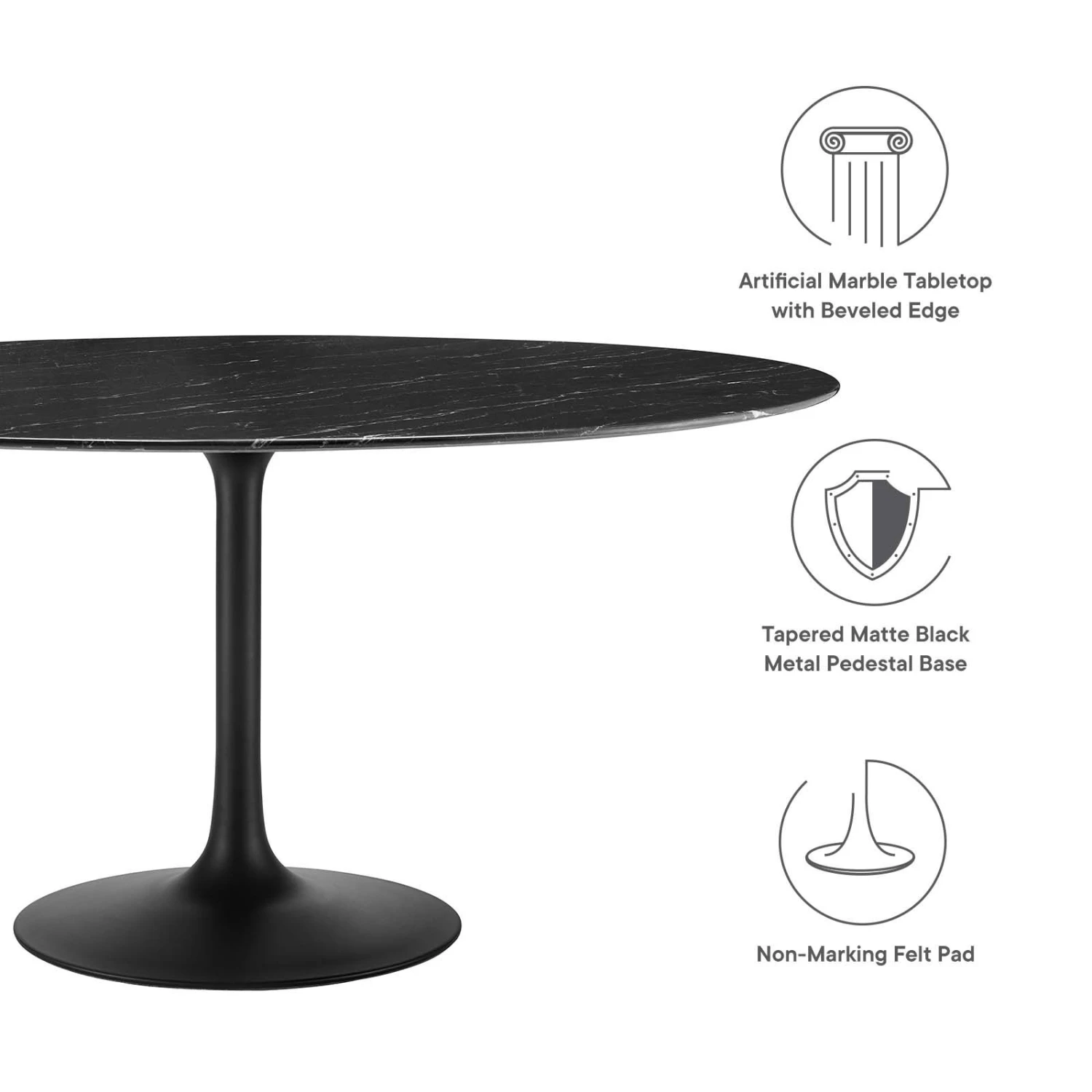 Modway - Lippa 60" Round Artificial Marble Dining Table Black Black 8 Modway - Lippa 60" Round Artificial Marble Dining Table Black Black - Image 6