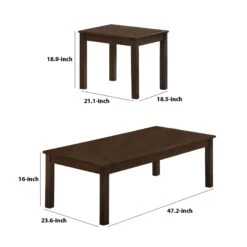 3 Piece Transitional Coffee Table And End Table With Block Legs, Brown- Benzara -Home Furniture Shop 44d48f8d38c84773a641775020ff34a0