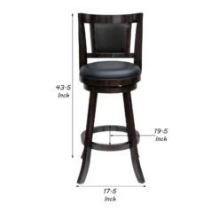 29 Inches Swivel Wooden Frame Counter Stool With Padded Back, Dark Brown-Benzara -Home Furniture Shop 459eaa1de40c41449353a2b19e9e8f60
