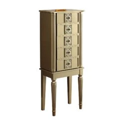 Wood Jewelry Armoire With 5 Drawers In Gold-Benzara