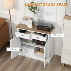 Buffet Cabinet With 2 Storage Drawers, 2 Door Sideboard With Adjustable Shelves, Coffee Bar For Living Room, Entryway, White -Home Furniture Shop 46ed146ef2804c408ad6d134c4dfdaf3