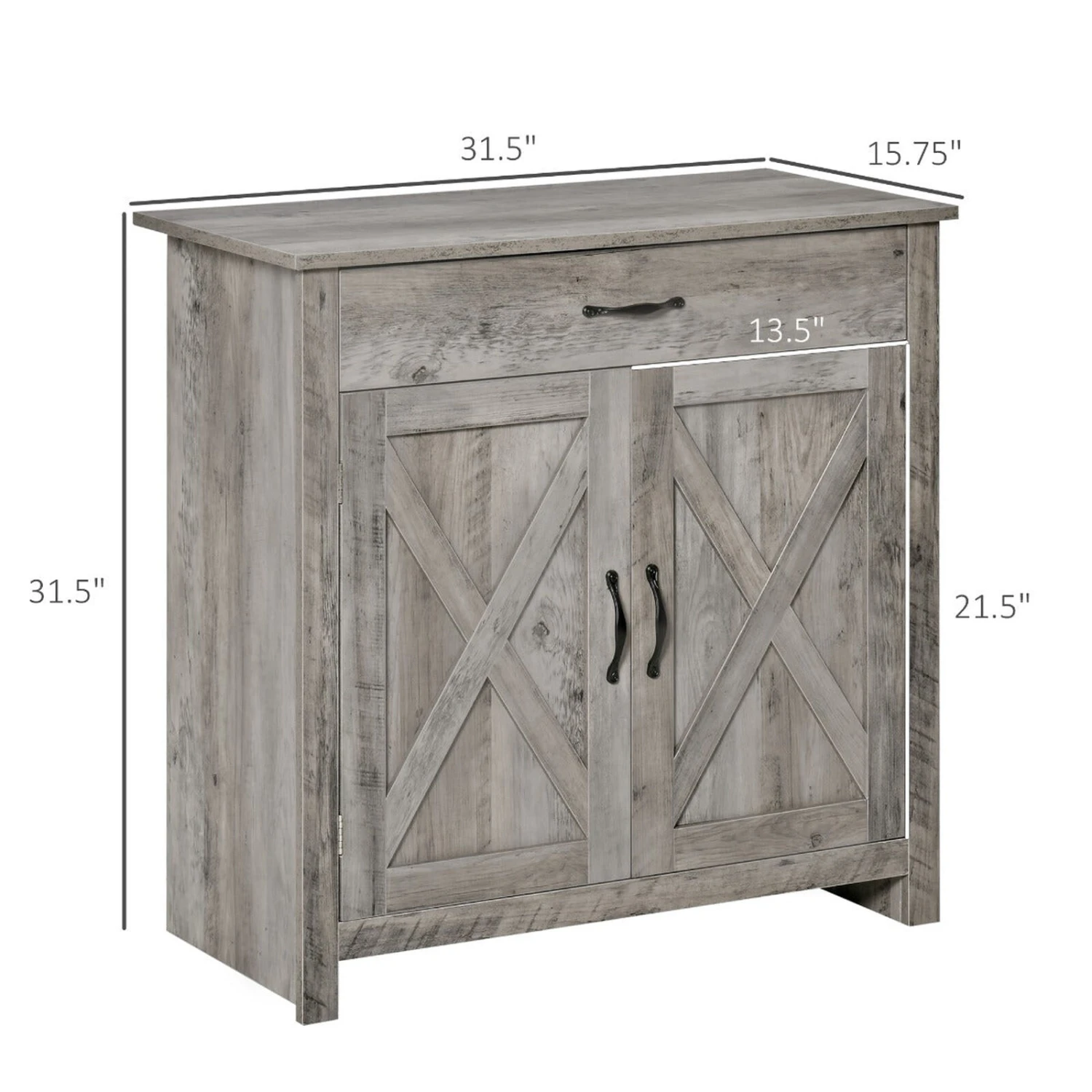 32" Farmhouse Barn Door Style Sideboard, Buffet Cabinet, Coffee Bar For Kitchen, Living Room Or Entryway, Grey Wash 5 32" Farmhouse Barn Door Style Sideboard, Buffet Cabinet, Coffee Bar For Kitchen, Living Room Or Entryway, Grey Wash - Image 3