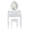 Ren 30 Inch 3 Piece Vanity Desk Set With Rotating Mirror And Matching Stool, 4 Drawers, Pure White Solid Wood-Benzara 1 Ren 30 Inch 3 Piece Vanity Desk Set With Rotating Mirror And Matching Stool, 4 Drawers, Pure White Solid Wood-Benzara -Home Furniture Shop 475fb1e02dc64956be8dadf512782220