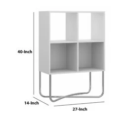 Multipurpose Storage Shelf With 4 Open Compartments, White And Chrome-Benzara -Home Furniture Shop 4766a7ac3d85400e96679c64116d3c83