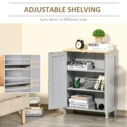 Storage Cabinet, Double Door Cupboard With 2 Adjustable Shelves, For Living Room, Bedroom, Or Hallway, Grey -Home Furniture Shop 481d28a559e849acb8df3caaea466162