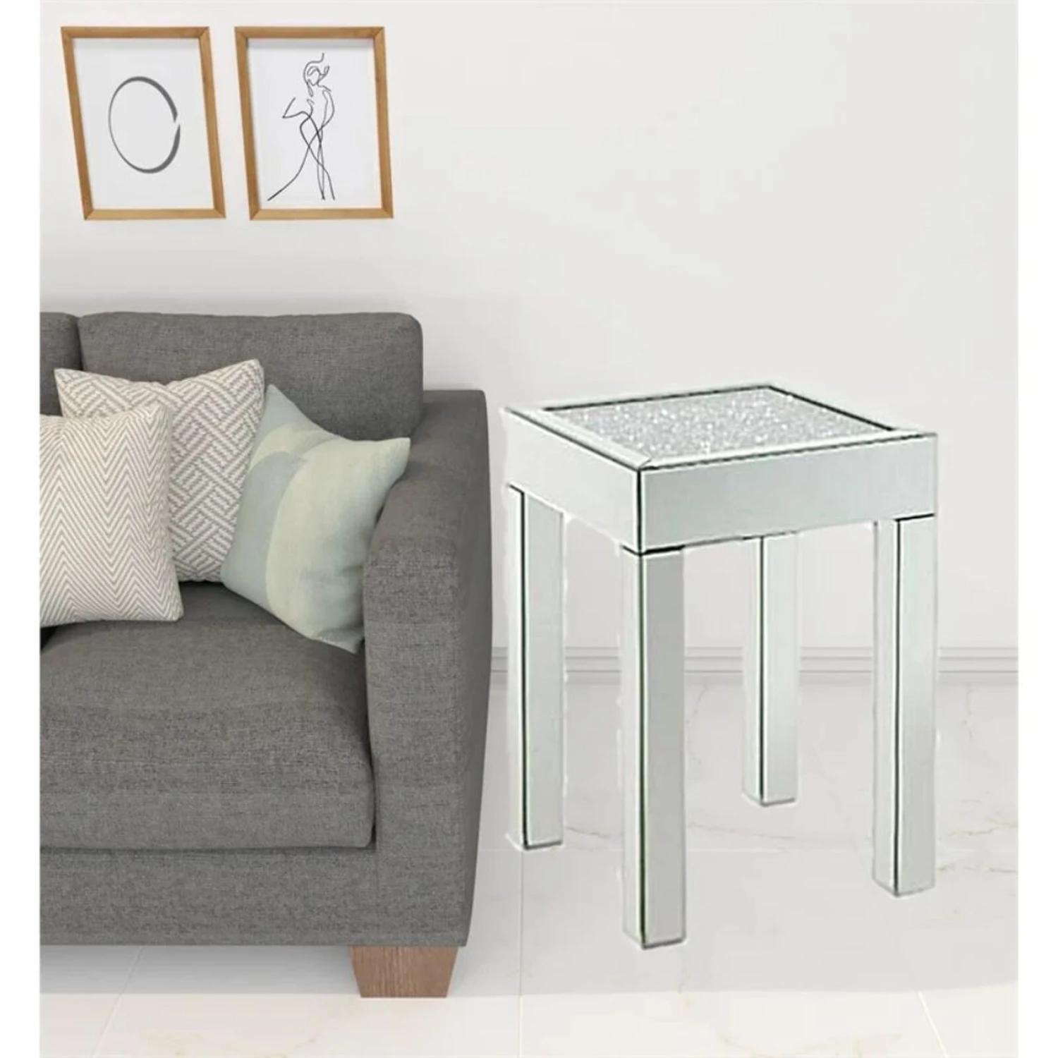 Homezia 24" Silver And Clear Glass Square Mirrored End Table 4 Homezia 24" Silver And Clear Glass Square Mirrored End Table - Image 2
