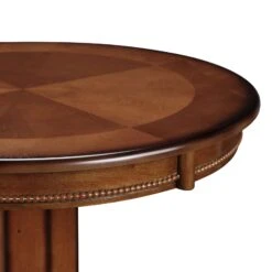Ava 42 Inch Wood Pub Bar Table, Sunburst Design, Carved Pedestal, Brown-Benzara -Home Furniture Shop 49cdd234a564411facab8387649ecfc3
