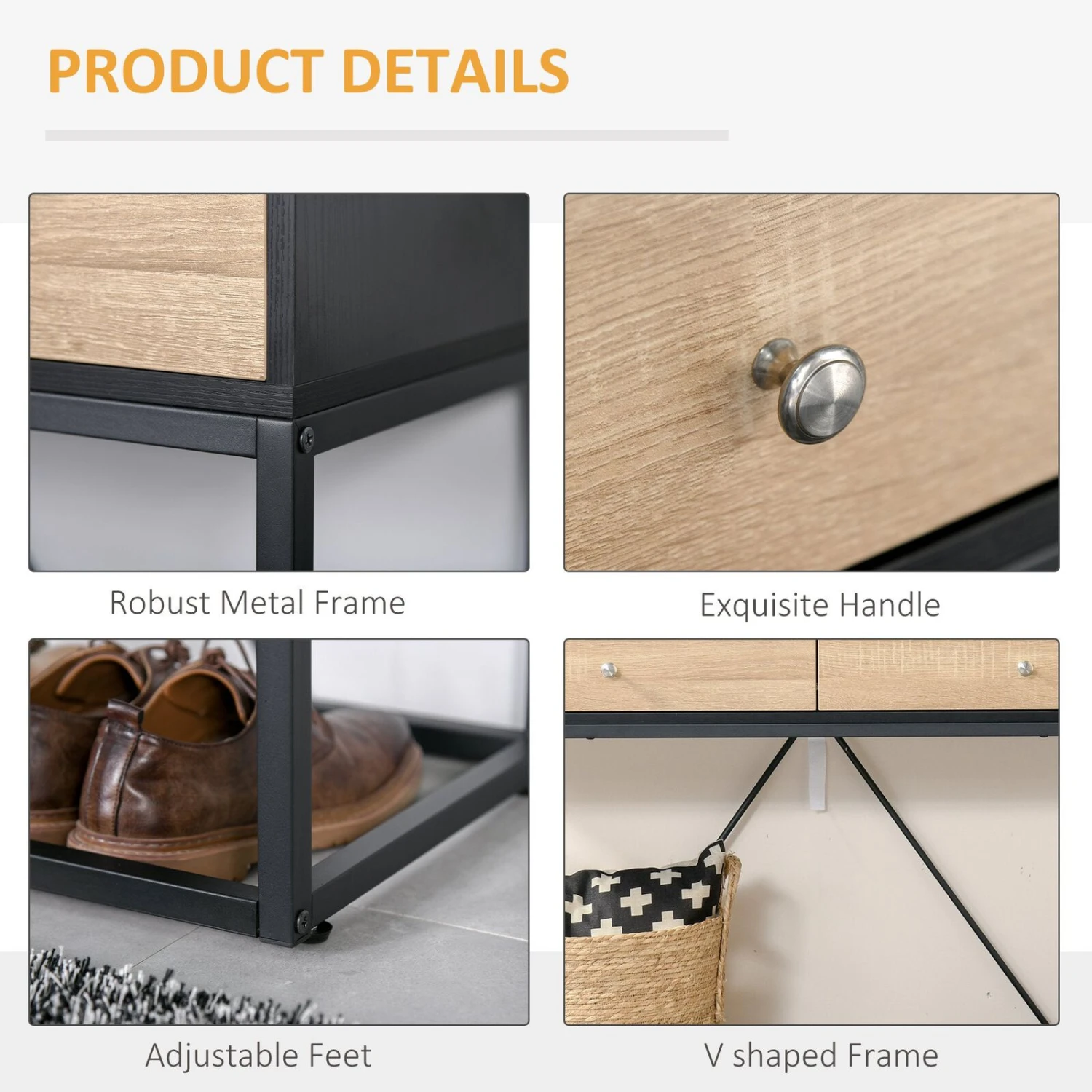 Console Sofa Table With 2 Drawers Narrow V Shape Designed Entryway Table With Metal Frame For Hallway Living Room Bedroom Black And Natural 7 Console Sofa Table With 2 Drawers Narrow V Shape Designed Entryway Table With Metal Frame For Hallway Living Room Bedroom Black And Natural - Image 5