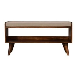 Nordic Chestnut Finish Storage Bench With Seat Pad