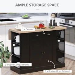 Freestanding Kitchen Island Cabinet, Wooden Kitchen Island Table With Drop Leaf, Fluted-Style Storage Cabinet With Adjustable Shelves, Black -Home Furniture Shop 4dd50a67b017422d95c99b7d54ff64e8