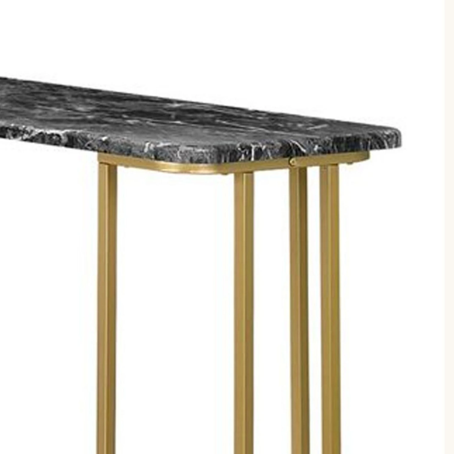 Hume 47 Inch Sofa Console Table, Black Faux Marble, Geometric Gold Steel-Benzara 6 Hume 47 Inch Sofa Console Table, Black Faux Marble, Geometric Gold Steel-Benzara - Image 4