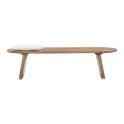 Samantha Cognac Acacia Bench With Boucle Seat