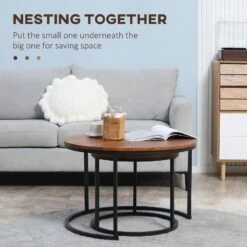 Round Nesting Tables Set Of 2, Stacking Coffee Table Set With Metal Frame For Living Room, Dark Walnut 11 Round Nesting Tables Set Of 2, Stacking Coffee Table Set With Metal Frame For Living Room, Dark Walnut -Home Furniture Shop 50d859b0f59145a8af7c8fee896d80fc