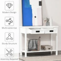 Console Table With 2 Storage Drawers And Open Shelf, Modern Sofa Table For Hallway, Living Room, Or Bedroom, White -Home Furniture Shop 5291a1826c374067bc52c900772c595c