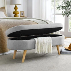 Ottoman Oval Storage Bench, Rubber Wood Legs, Grey(43.5“x16”x16“) 13 Ottoman Oval Storage Bench, Rubber Wood Legs, Grey(43.5“x16”x16“) -Home Furniture Shop 52b04d1b93f74b19a2dfd7dc15a3e8a7