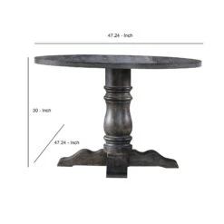 Wooden Round Dining Table With Heavy Pedestal Feet, Weathered Gray-Benzara 12 Wooden Round Dining Table With Heavy Pedestal Feet, Weathered Gray-Benzara -Home Furniture Shop 52dcc062364648b59dbfae0ad342abd2