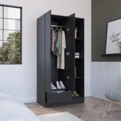 DEPOT E-SHOP Toccoa Armoire With 1-Drawer And 4-Tier Open Shelves -Home Furniture Shop 5380da7bf35a4ba8afa8686dc10e0f52