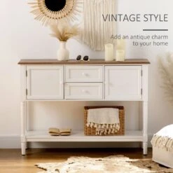 Vintage Console Table With 2 Drawers And Cabinets, Retro Sofa Table For Entryway, Living Room And Bedroom, White -Home Furniture Shop 568ed68a77e545c7a2e5156b6a6407d3