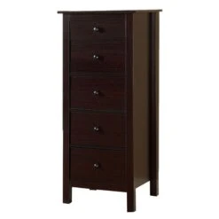 Contemporary Style 5 Drawer Wooden Chest With Straight Legs, Brown-Benzara