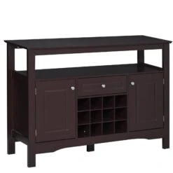 Modern Sideboard Cabinet, Wooden Buffet Cabinet With 5 Legs And 12-Grid Wine Rack For Living Room, Kitchen, Sideboard Buffet, Espresso
