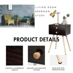 Hivago Mid Century Modern 2 Drawers Nightstand In Natural -Home Furniture Shop 57a285f556614326ab70e21590b5784e