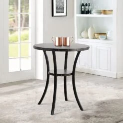 36 Inch Round Wood Bar Table With Flared Legs, Gray- Benzara -Home Furniture Shop 57c61af596674c7ebb47f82271a3ed2e