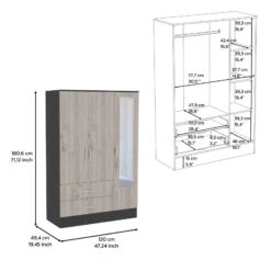 DEPOT E-SHOP Gangi 120 Mirrored Armoire, Double Door Cabinet, Two Drawers, Metal Hardware, Rods, Four Shelves, Black / Light Gray 11 DEPOT E-SHOP Gangi 120 Mirrored Armoire, Double Door Cabinet, Two Drawers, Metal Hardware, Rods, Four Shelves, Black / Light Gray -Home Furniture Shop 57e8e6c168cc4b4f81ca77fe3120d7f7