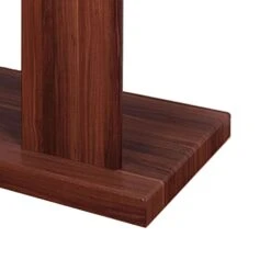 Liam 47 Inch Sofa Console Table, Brown Wood, Pedestal Base, Black Glass Top-Benzara -Home Furniture Shop 592a8ca1b4324a5b9b54408e608c2850