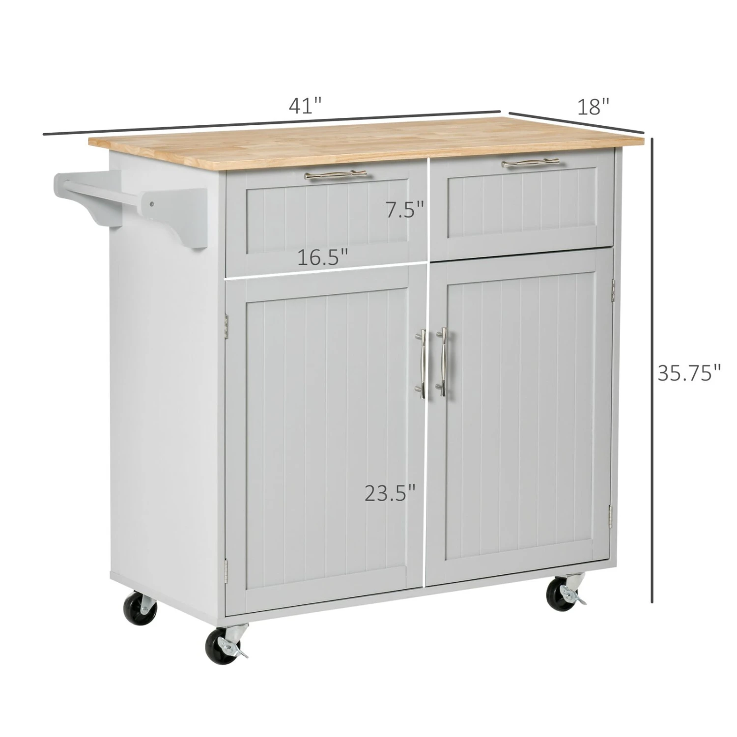 Rolling Kitchen Island Cart On Wheels, Portable Kitchen Island Cart With Metal Handle, With Towel Rack And Rubber Wood Top 5 Rolling Kitchen Island Cart On Wheels, Portable Kitchen Island Cart With Metal Handle, With Towel Rack And Rubber Wood Top - Image 3