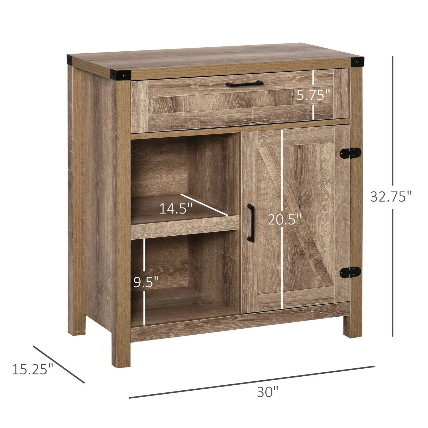 Storage Sideboard Rustic Barn Door Storage Cabinet Modern Farmhouse Buffet Sideboard For Kitchen & Dining Room, Light Oak 5 Storage Sideboard Rustic Barn Door Storage Cabinet Modern Farmhouse Buffet Sideboard For Kitchen & Dining Room, Light Oak - Image 3