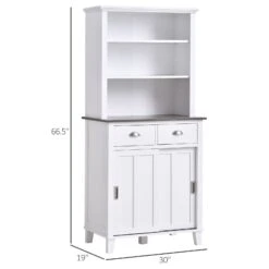 67" Freestanding Buffet With Hutch, Kitchen Cupboard Storage Cabinet With Sliding Doors, Drawers And Open Shelves, Adjustable Shelving, White -Home Furniture Shop 5a898dd788b2411f9c02a0aee2faed8f