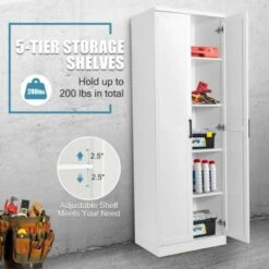 70 Inch Freestanding Storage Cabinet With 2 Doors And 5 Shelves-White 10 70 Inch Freestanding Storage Cabinet With 2 Doors And 5 Shelves-White -Home Furniture Shop 5c2b72a1acd348309081c5c223f5ea0f
