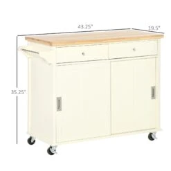 43" Rolling Kitchen Island, Kitchen Storage Cart On Wheels With Sliding Doors, Cabinet, 2 Drawers, And Towel Rack, Cream White -Home Furniture Shop 5c4e42c902be40a6a44a77ea68324b63