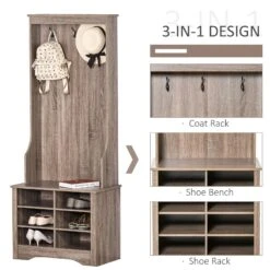 Coat Rack Wooden Hall Tree Storage Organizer Shoe Bench With Shoe Rack 3 Hooks For Hallway Or Living Room, Brown 11 Coat Rack Wooden Hall Tree Storage Organizer Shoe Bench With Shoe Rack 3 Hooks For Hallway Or Living Room, Brown -Home Furniture Shop 5d75a52e7d004f768cb4f08dfedf279f