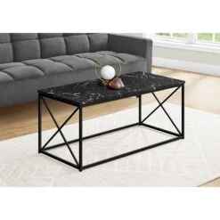 Monarch Specialties I 3783 Coffee Table, Accent, Cocktail, Rectangular, Living Room, 40"L, Metal, Laminate, Black Marble Look, Contemporary, Modern -Home Furniture Shop 5d8bdc802b5641788991dac2e2ab31cd