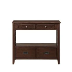 36" Farmhouse Pine Wood Console Table Entry Sofa Table With 4 Drawers & 1 Storage Shelf For Entryway Living Room Bedroom Hallway Kitchen (Light Espreso)