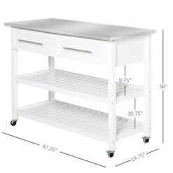 Kitchen Cart On Wheels With Stainless Steel Top, Rolling Kitchen Island Cart With Glass Door, White -Home Furniture Shop 5e3cc9783bff4d768e19cc7af8d06863