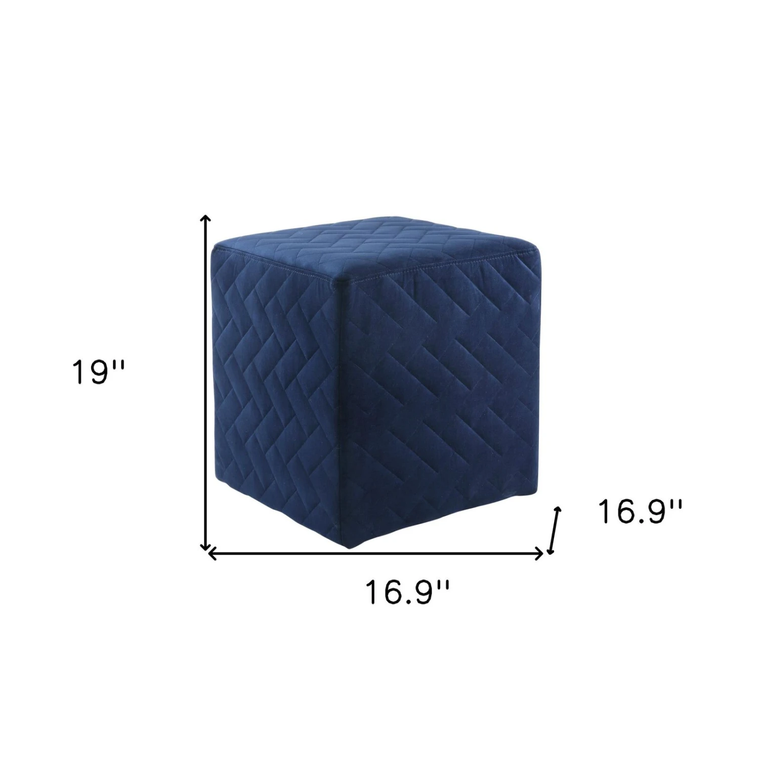 Homezia 17" Navy Velvet Quilted Cube Ottoman 9 Homezia 17" Navy Velvet Quilted Cube Ottoman - Image 7