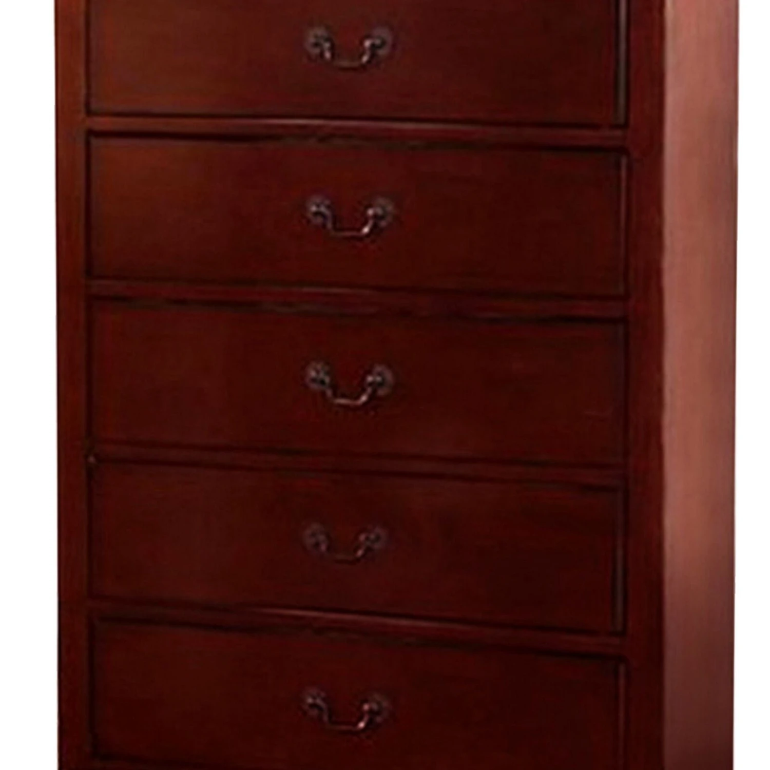 Traditional Style Wooden Chest With Five Drawers, Cherry Brown-Benzara 5 Traditional Style Wooden Chest With Five Drawers, Cherry Brown-Benzara - Image 3
